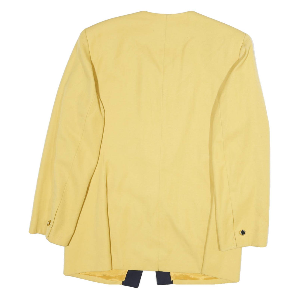 KASPER Womens Yellow & Navy Button Jacket UK 14 Cotton Blend Plain Elegant