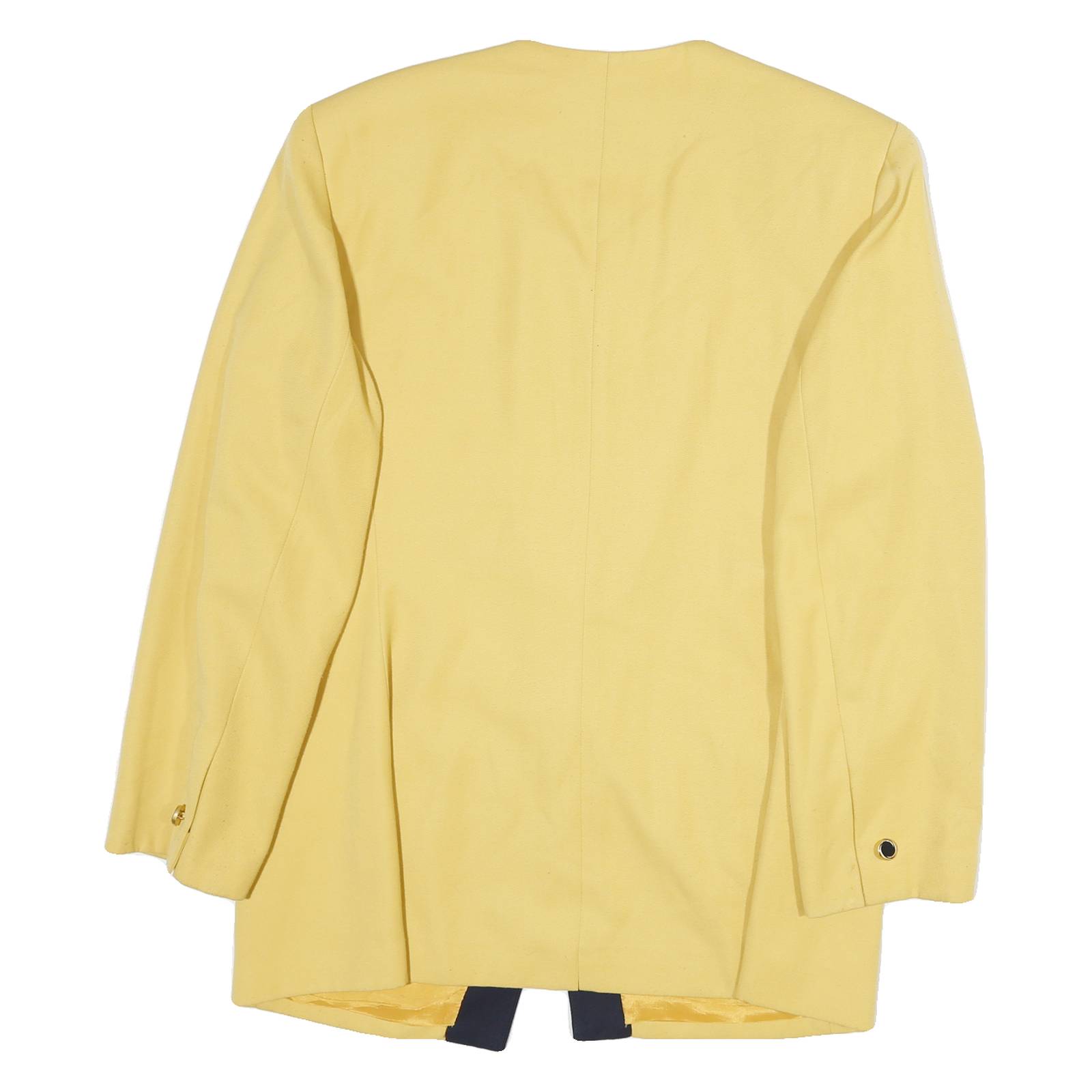 KASPER Womens Yellow & Navy Button Jacket UK 14 Cotton Blend Plain Elegant