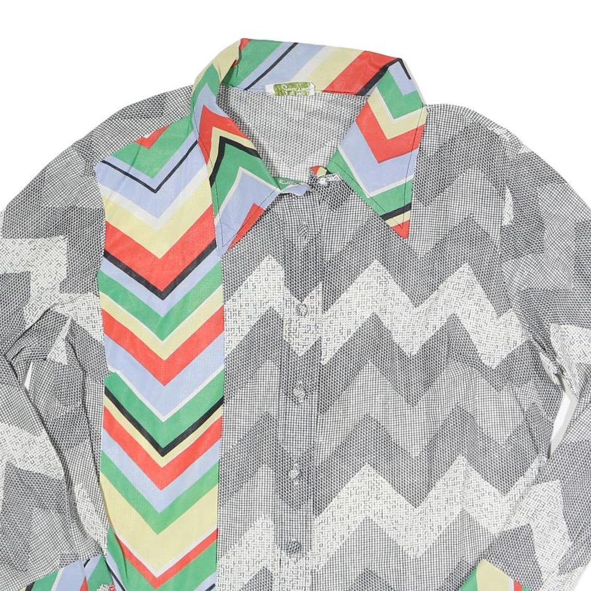 LANE BRYANT Womens Grey & Multi Chevron Print Long Sleeve Collared Shirt L