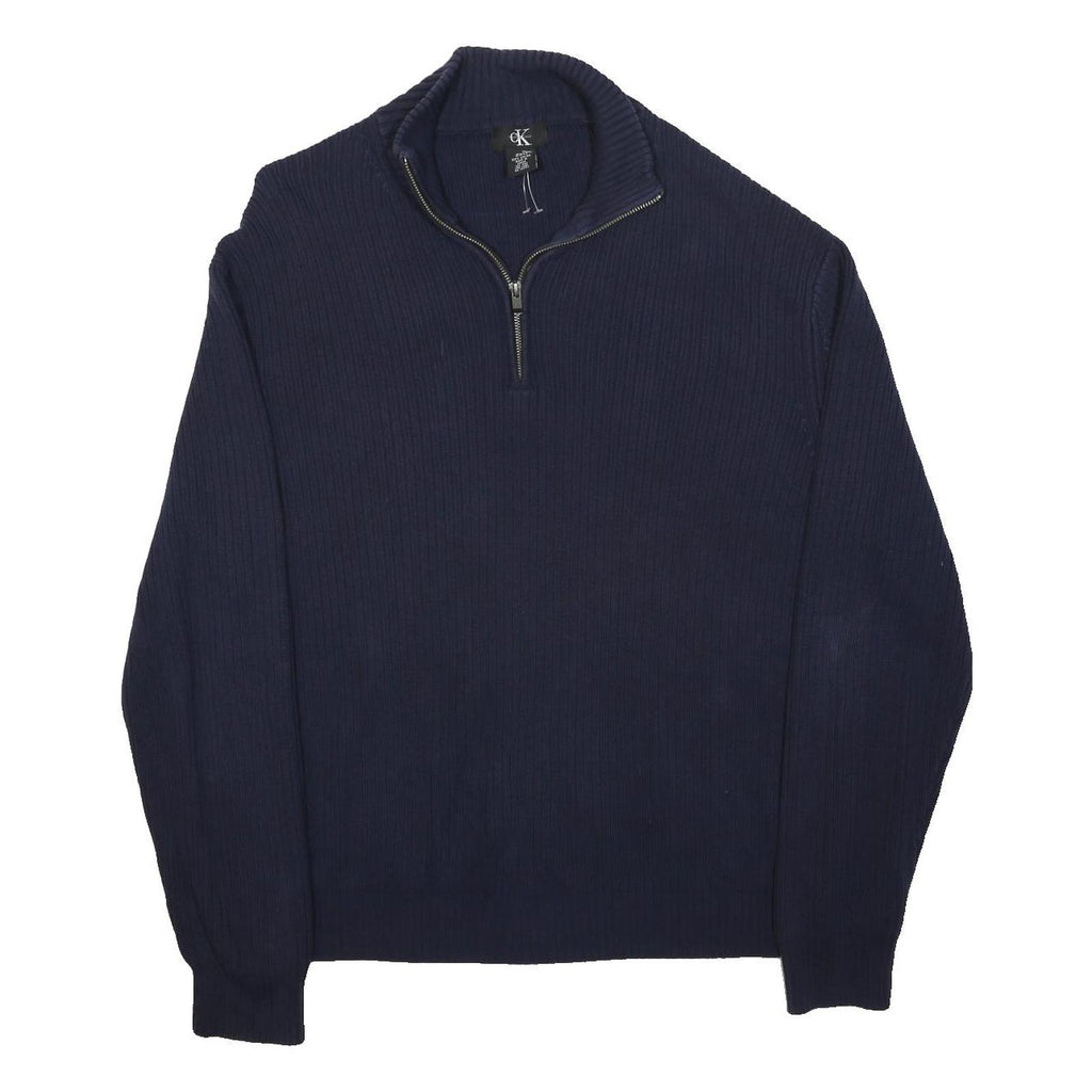 CALVIN KLEIN Mens Navy Blue Plain Pullover Crew Neck Basic Knit 2XL Cotton