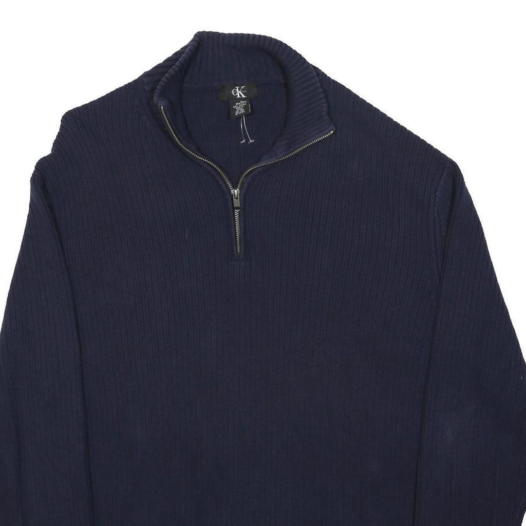 CALVIN KLEIN Mens Navy Blue Plain Pullover Crew Neck Basic Knit 2XL Cotton