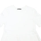 ZARA Womens White Basic Top Short Sleeve Crew Neck Pleated L Comfort