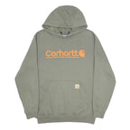 CARHARTT Mens Green Hoodie M Logo Print Cotton Blend Pullover Casual