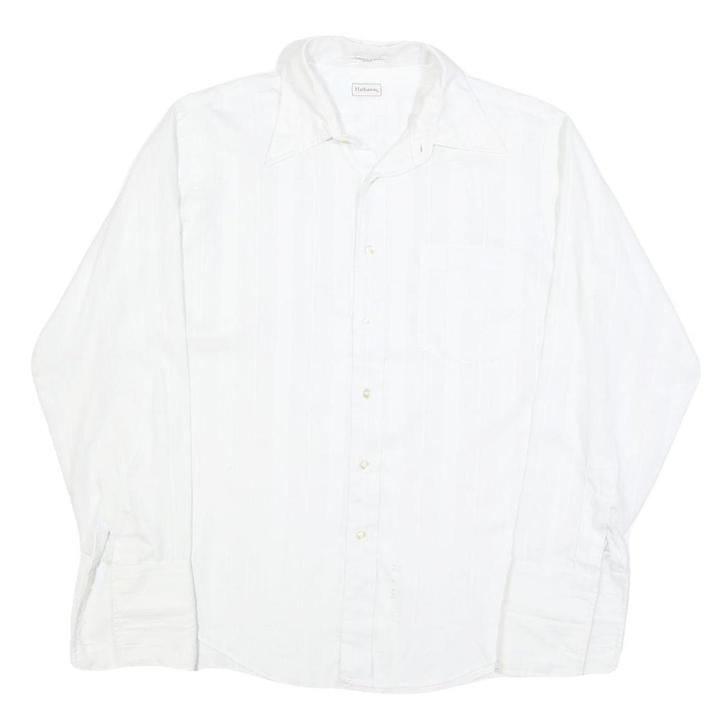 HATHAWAY Mens White Cotton Blend Shirt L Classic Fit Button Collar Long Sleeve