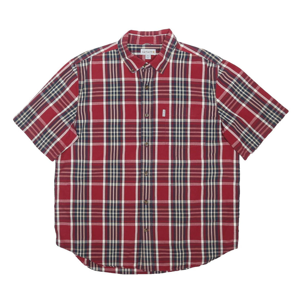 CARHARTT Mens Red & Blue Check Shirt XL Cotton Blend Button Short Sleeve Casual