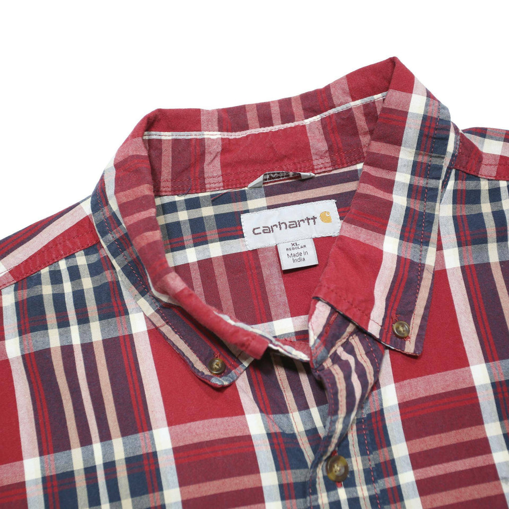 CARHARTT Mens Red & Blue Check Shirt XL Cotton Blend Button Short Sleeve Casual