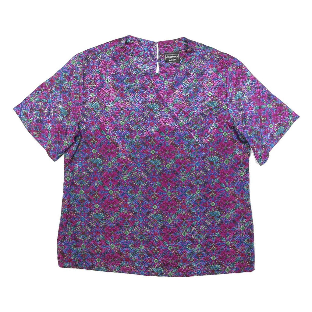 SOUTHERN LADY Womens Purple Printed Top Short Sleeve V-Neck XL Floral Pattern