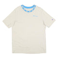 CHAMPION Mens Cream & Blue Graphic T-Shirt L Short Sleeve Crew Neck Cotton Blend