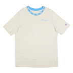 CHAMPION Mens Cream & Blue Graphic T-Shirt L Short Sleeve Crew Neck Cotton Blend