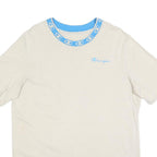 CHAMPION Mens Cream & Blue Graphic T-Shirt L Short Sleeve Crew Neck Cotton Blend