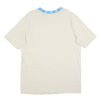CHAMPION Mens Cream & Blue Graphic T-Shirt L Short Sleeve Crew Neck Cotton Blend