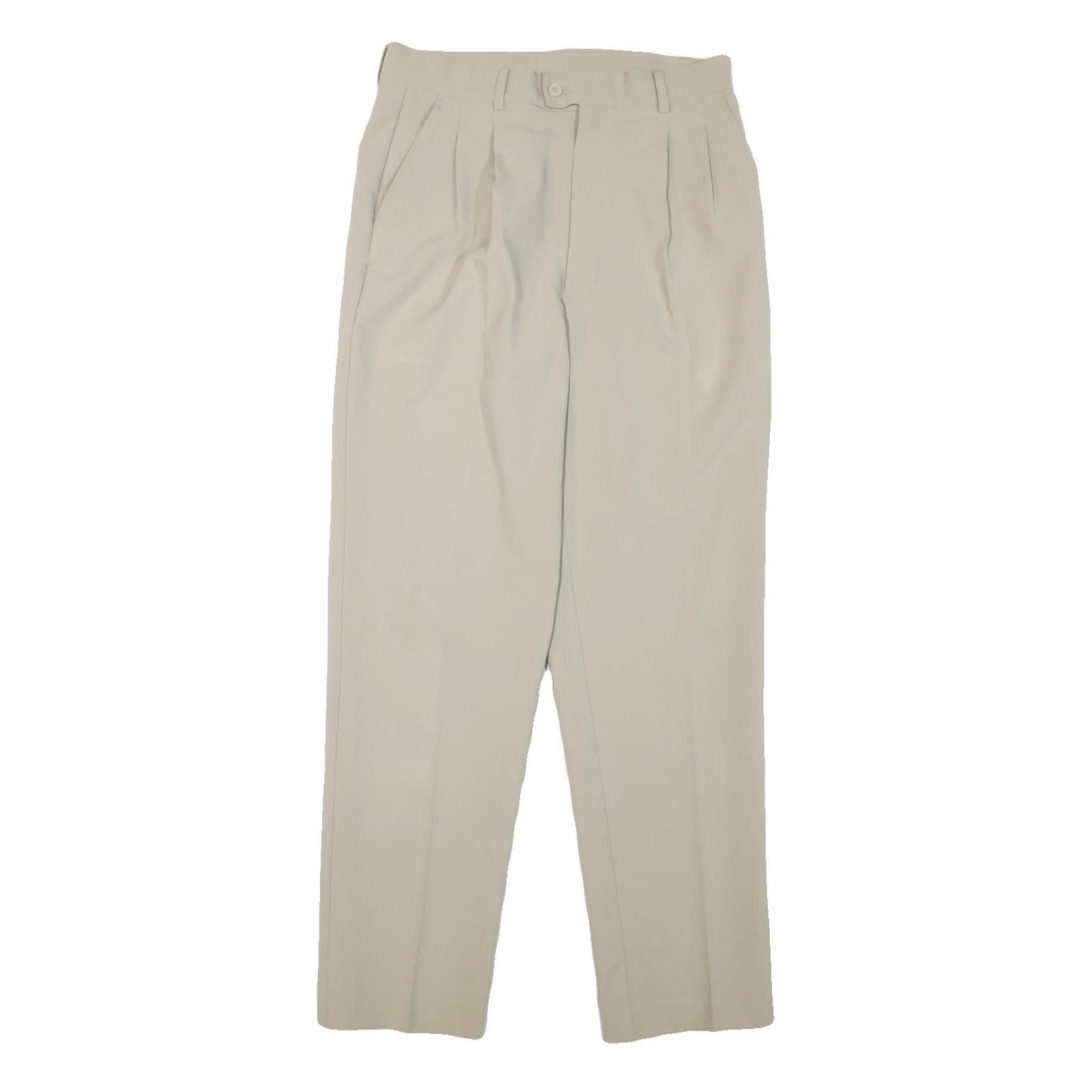 Mens Cotton Blend Beige Regular Fit Straight Leg Trousers W30 L31 Classic
