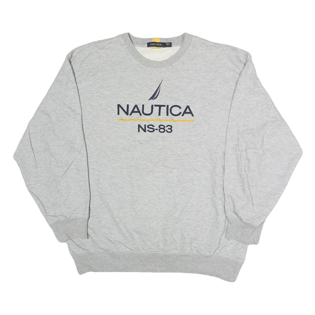 NAUTICA Mens Grey Cotton Blend Crew Neck L Sweatshirt NS-83 Logo Pullover
