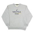NAUTICA Mens Grey Cotton Blend Crew Neck L Sweatshirt NS-83 Logo Pullover