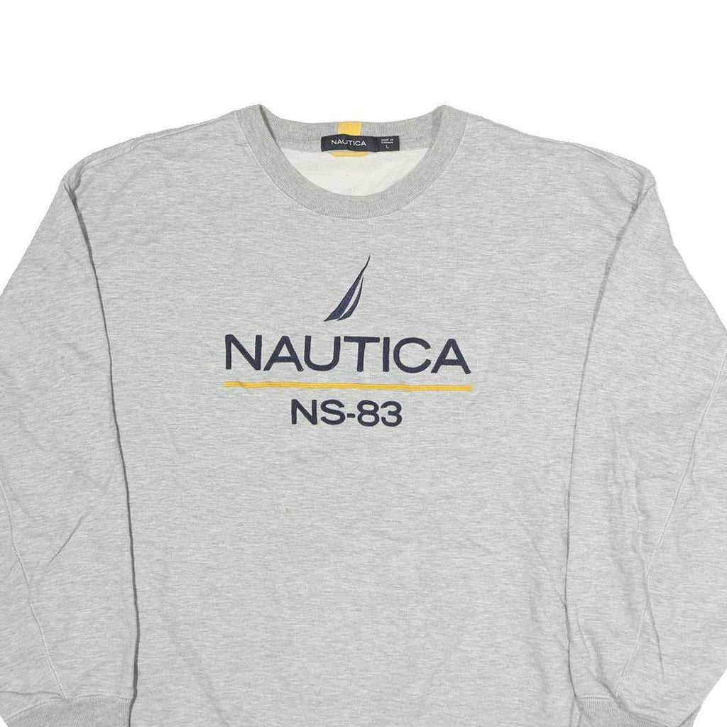 NAUTICA Mens Grey Cotton Blend Crew Neck L Sweatshirt NS-83 Logo Pullover