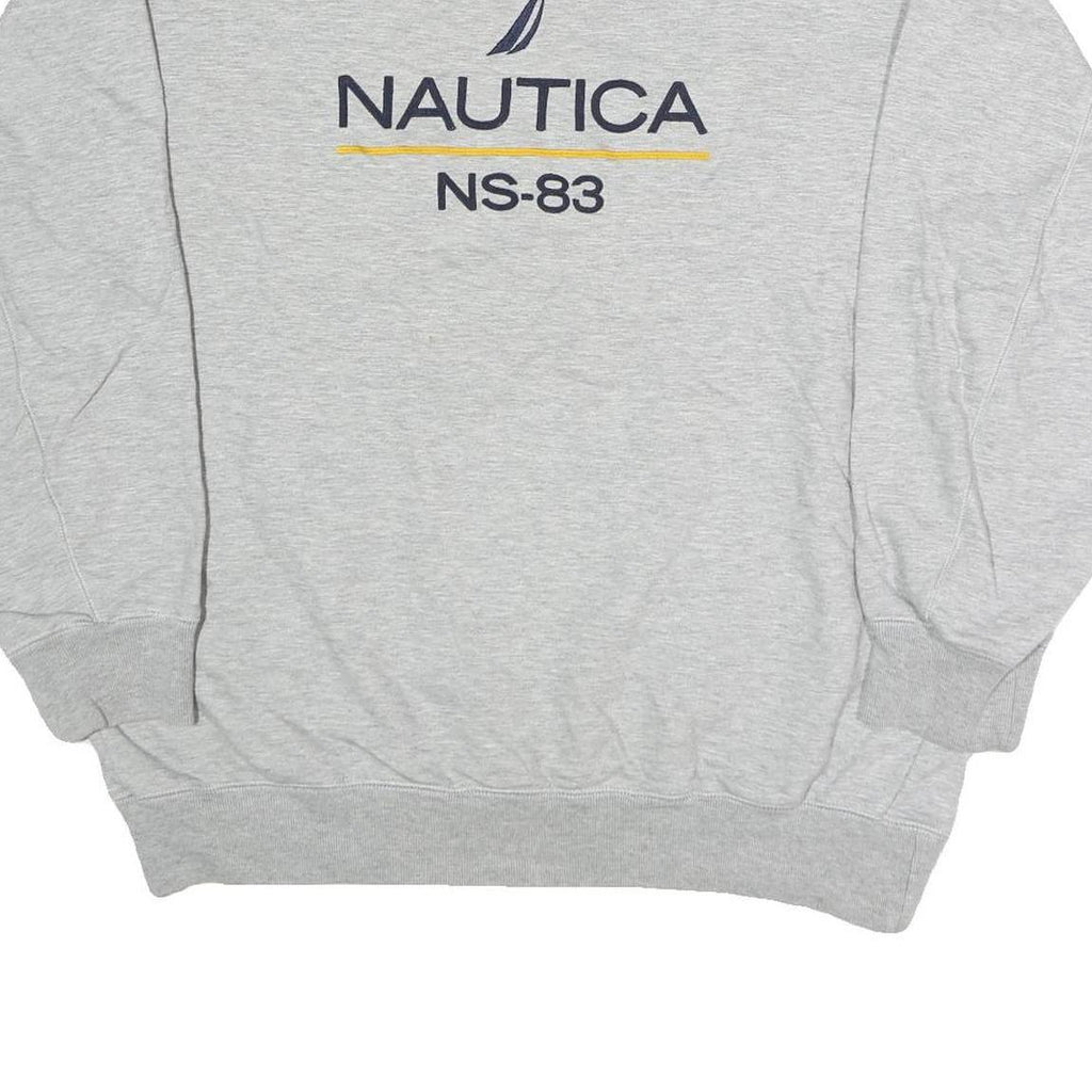 NAUTICA Mens Grey Cotton Blend Crew Neck L Sweatshirt NS-83 Logo Pullover