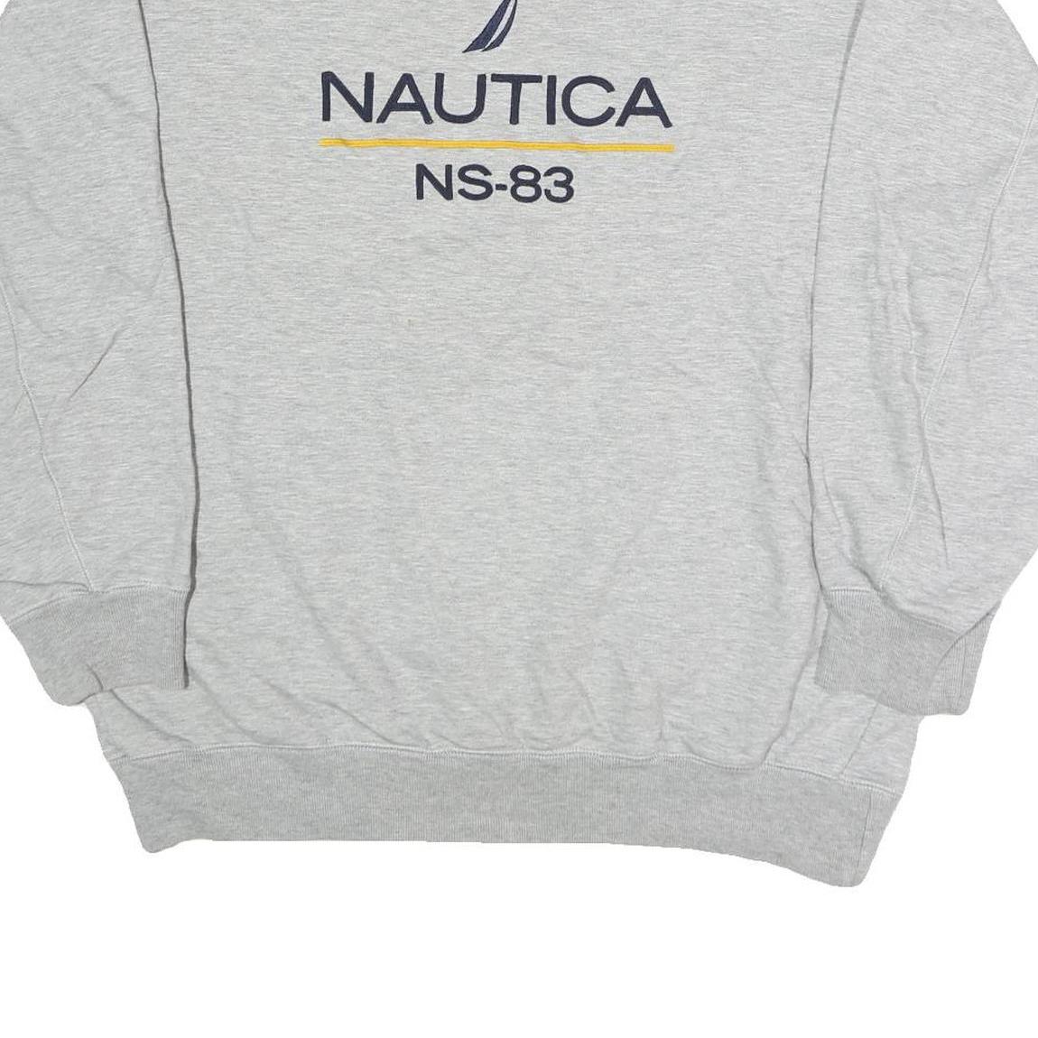 NAUTICA Mens Grey Cotton Blend Crew Neck L Sweatshirt NS-83 Logo Pullover