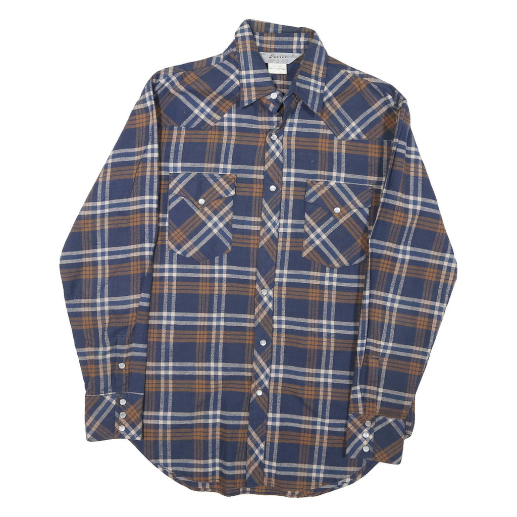 PACICO Mens Blue & Brown Check Shirt M Cotton Casual Long Sleeve Buttons