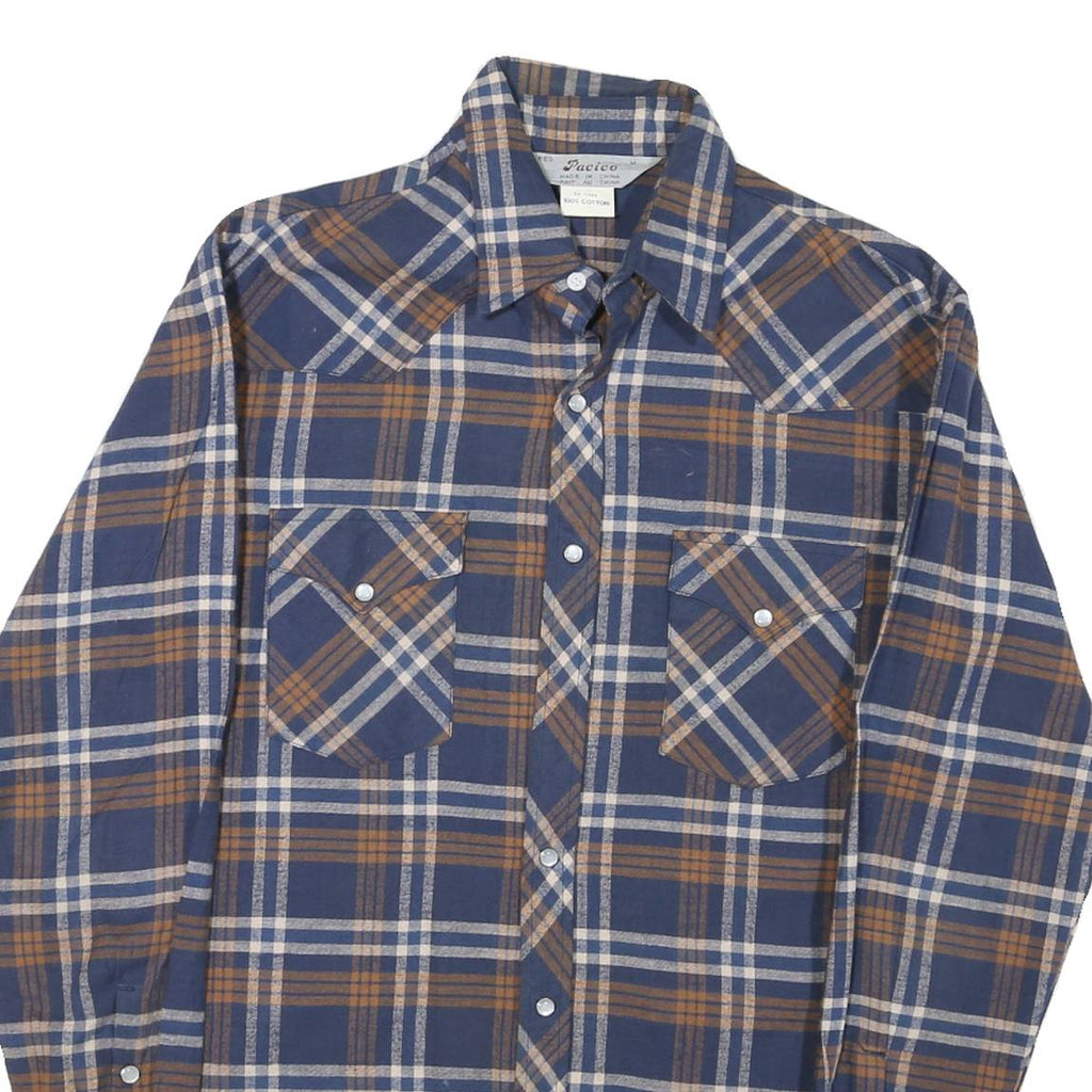 PACICO Mens Blue & Brown Check Shirt M Cotton Casual Long Sleeve Buttons