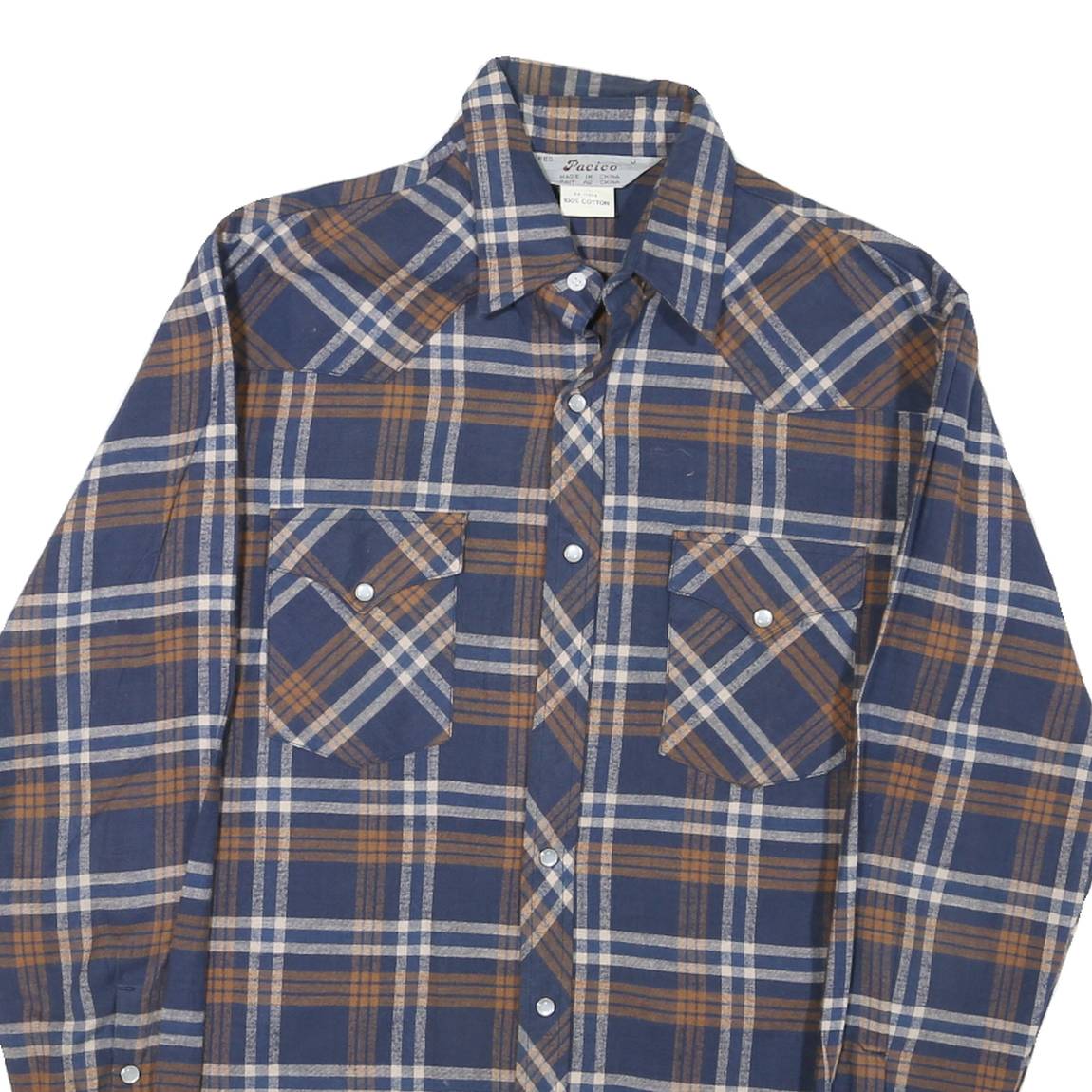 PACICO Mens Blue & Brown Check Shirt M Cotton Casual Long Sleeve Buttons