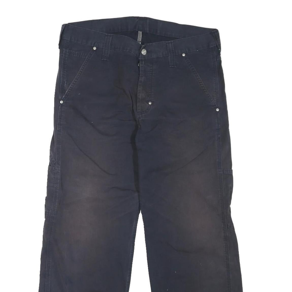 CARHARTT Mens Cotton Blend Navy Blue Regular Straight Trousers W36 L28 Workwear