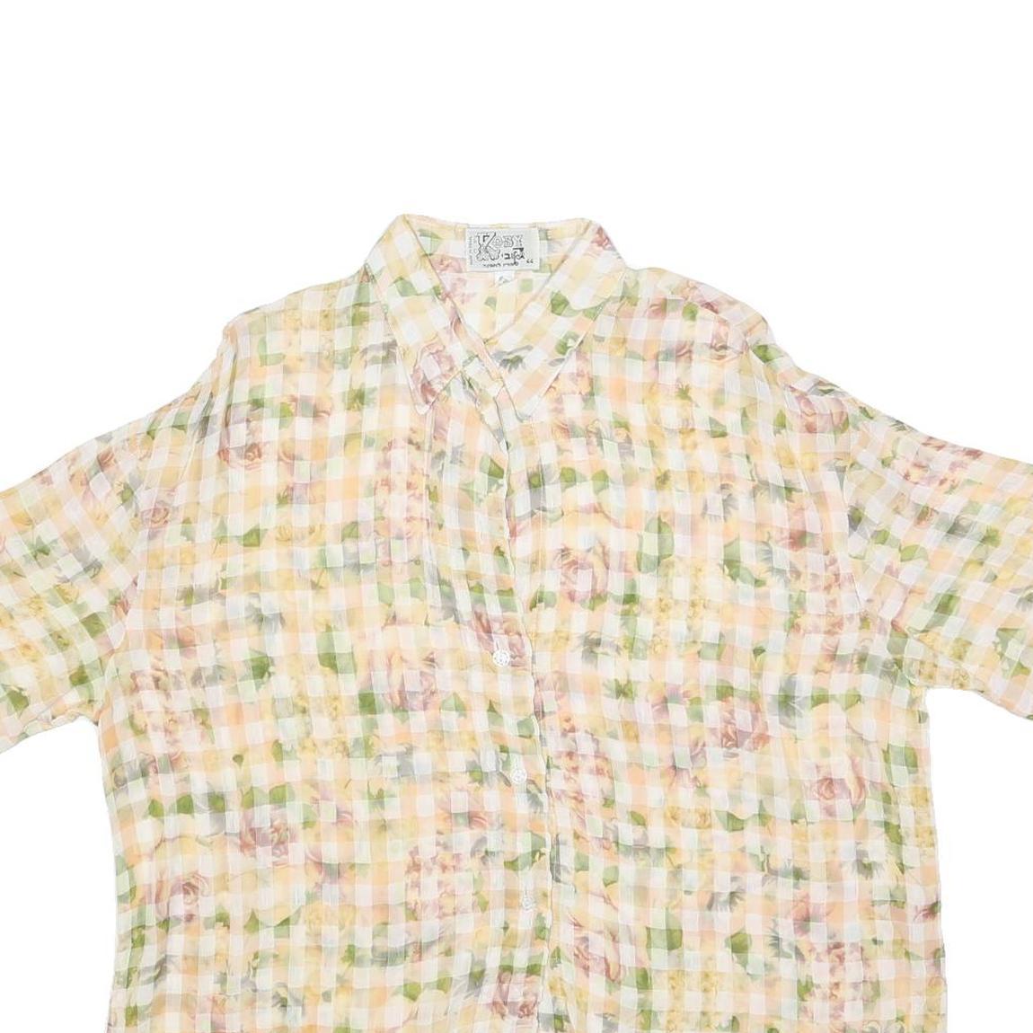 KOBY Womens Yellow & Green Printed Shirt Short Sleeve Collared L Lightweight
