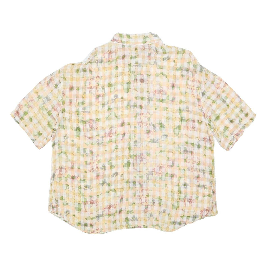 KOBY Womens Yellow & Green Printed Shirt Short Sleeve Collared L Lightweight