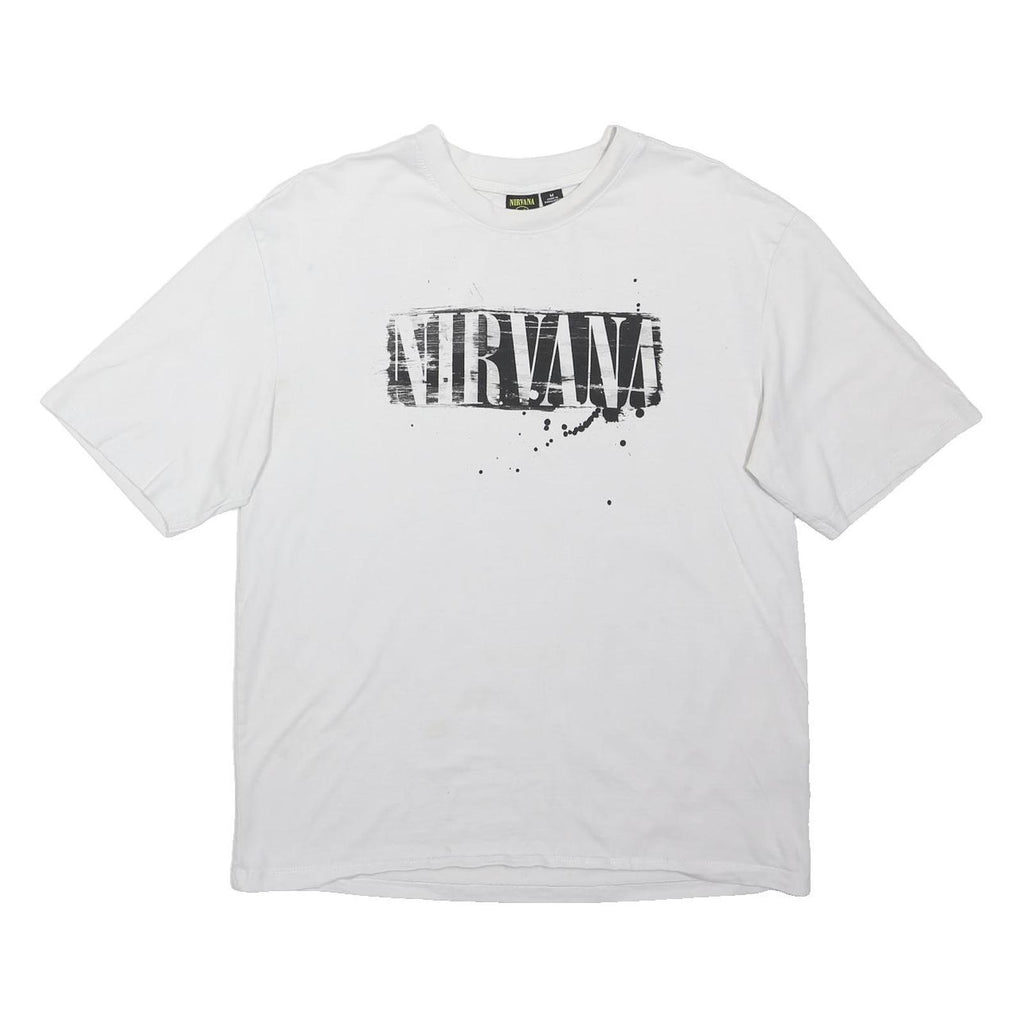 NIRVANA Mens White Graphic T-Shirt M Short Sleeve Crew Neck Band Logo