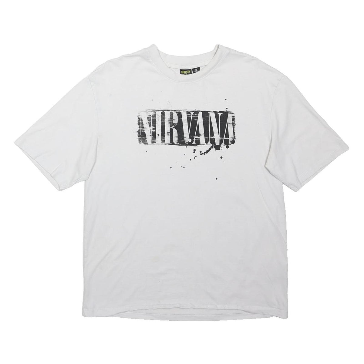 NIRVANA Mens White Graphic T-Shirt M Short Sleeve Crew Neck Band Logo