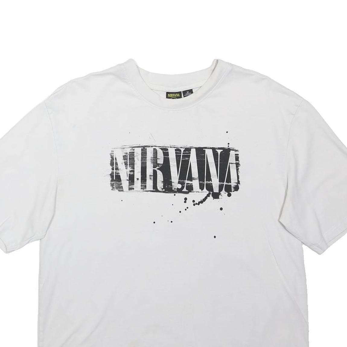NIRVANA Mens White Graphic T-Shirt M Short Sleeve Crew Neck Band Logo