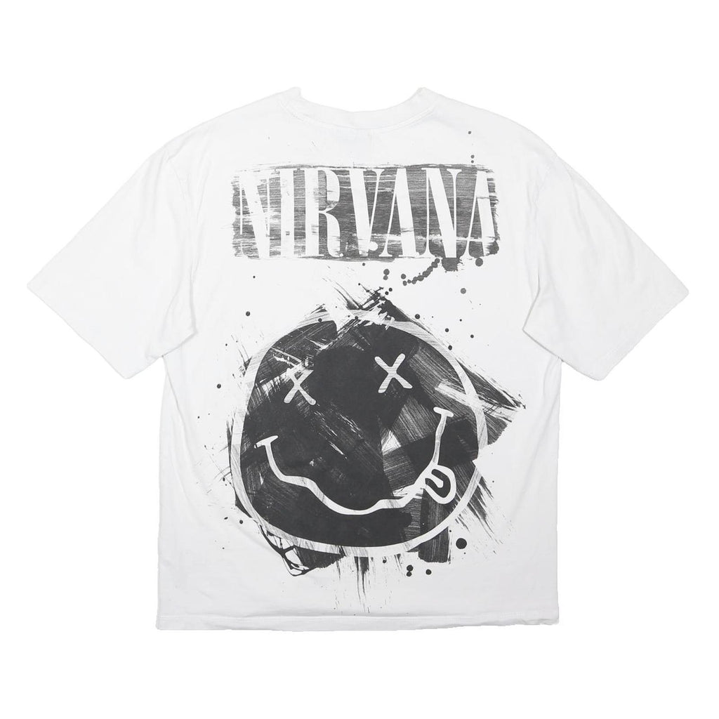 NIRVANA Mens White Graphic T-Shirt M Short Sleeve Crew Neck Band Logo