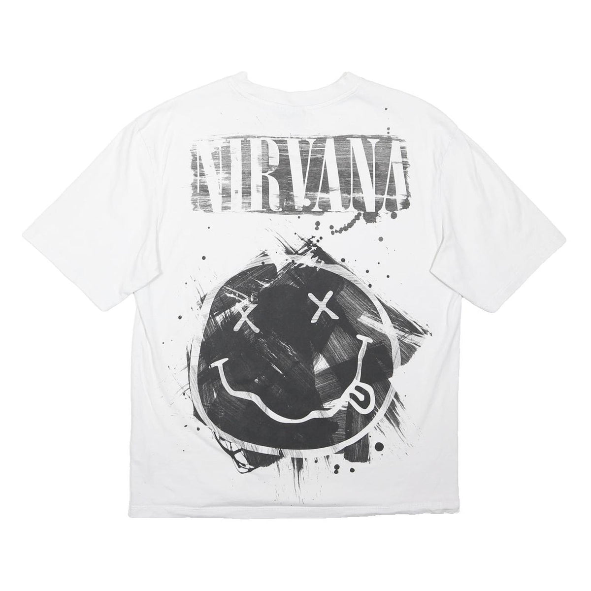 NIRVANA Mens White Graphic T-Shirt M Short Sleeve Crew Neck Band Logo