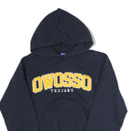 CHAMPION Mens Navy Blue Owosso Trojans Pullover Hoodie S Cotton Comfort