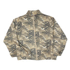 KT GOLF Womens Beige Animal Print Jacket L Polyester Blend Zip Stand-Up Collar