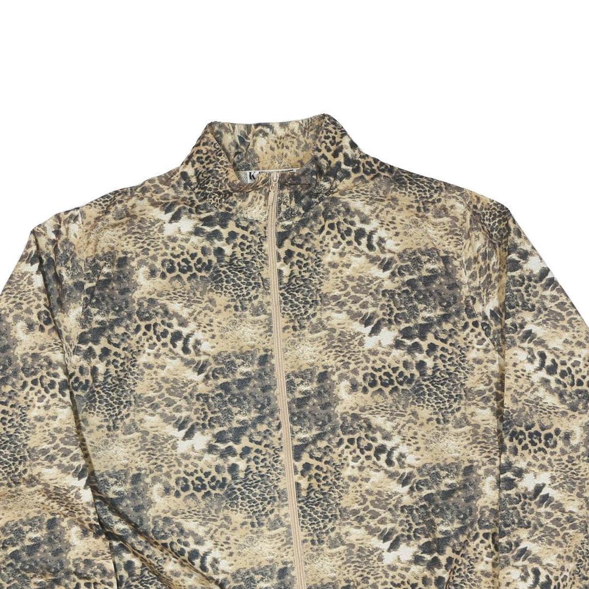 KT GOLF Womens Beige Animal Print Jacket L Polyester Blend Zip Stand-Up Collar