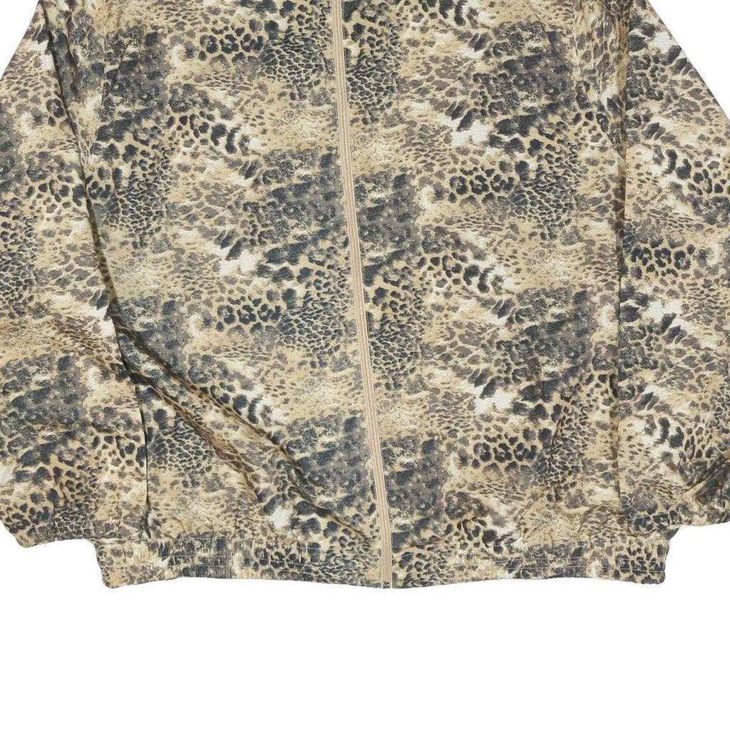 KT GOLF Womens Beige Animal Print Jacket L Polyester Blend Zip Stand-Up Collar