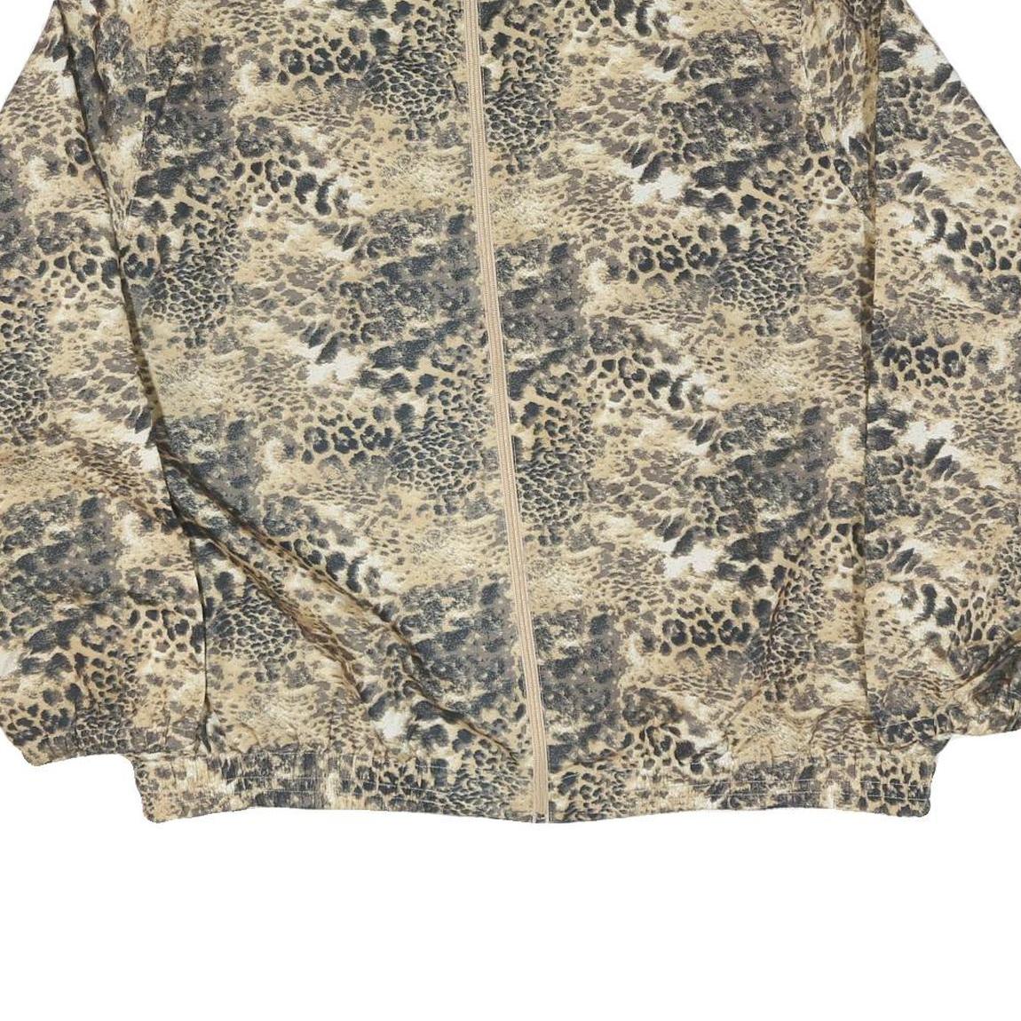 KT GOLF Womens Beige Animal Print Jacket L Polyester Blend Zip Stand-Up Collar