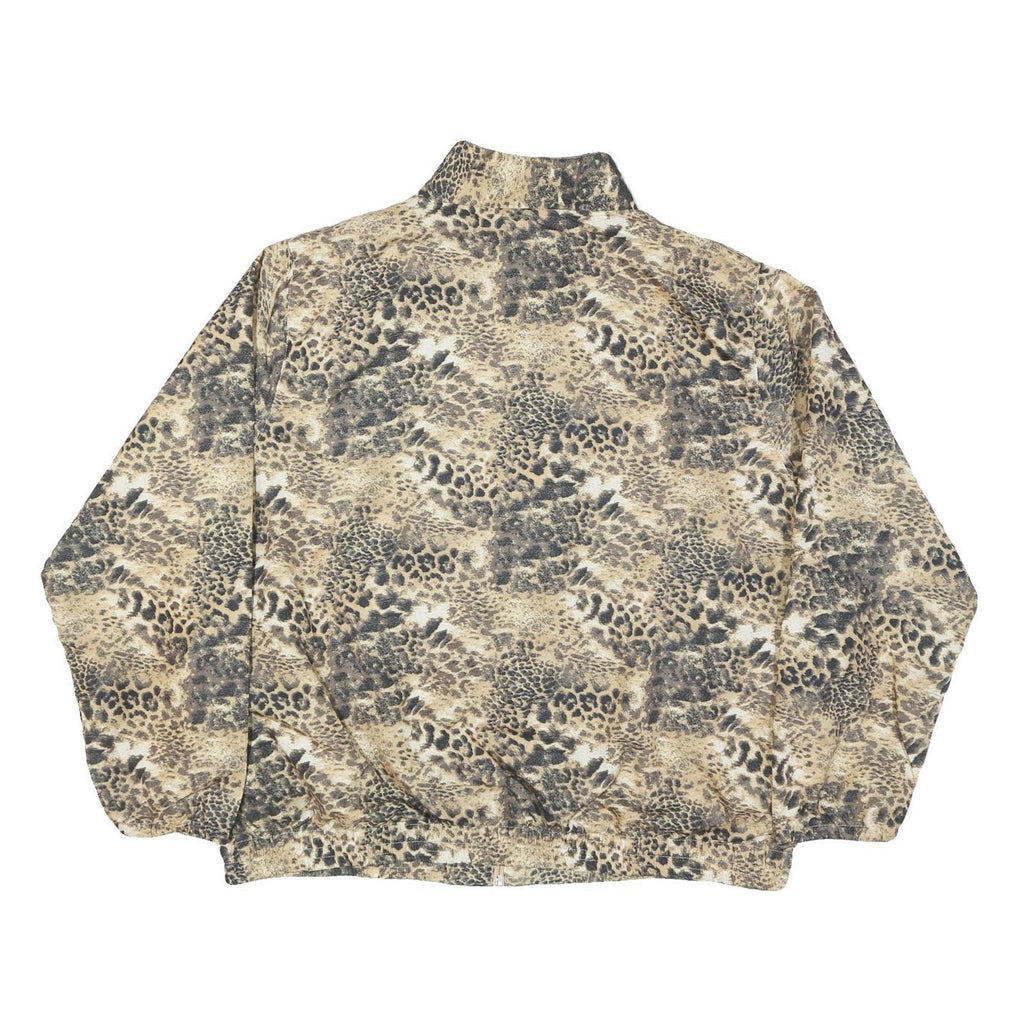 KT GOLF Womens Beige Animal Print Jacket L Polyester Blend Zip Stand-Up Collar