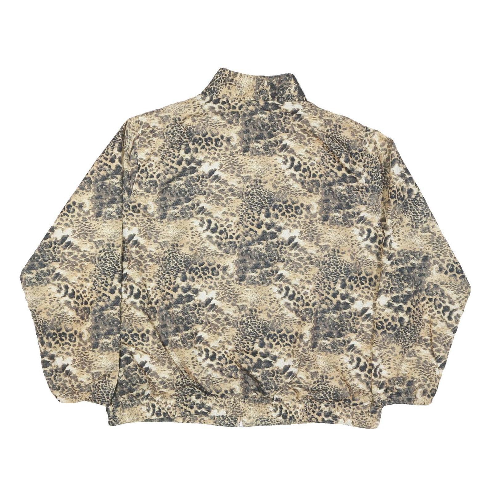 KT GOLF Womens Beige Animal Print Jacket L Polyester Blend Zip Stand-Up Collar