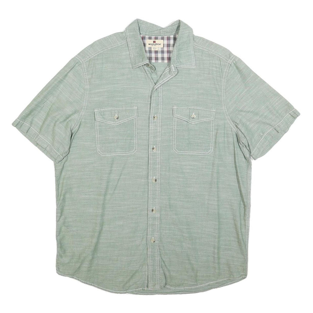 WOOLRICH Mens Green Short Sleeve Cotton Blend Shirt L Casual Classic Fit