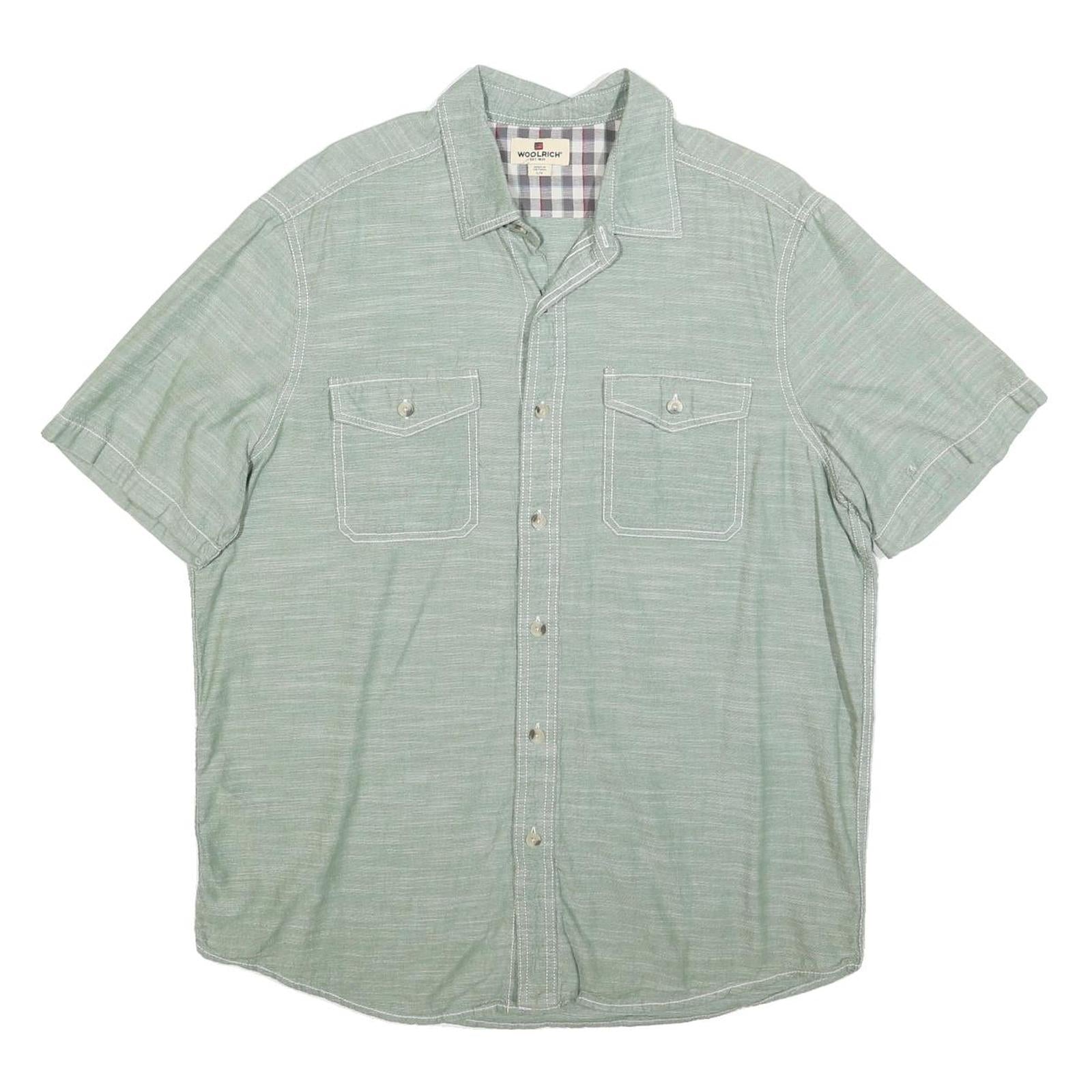 WOOLRICH Mens Green Short Sleeve Cotton Blend Shirt L Casual Classic Fit