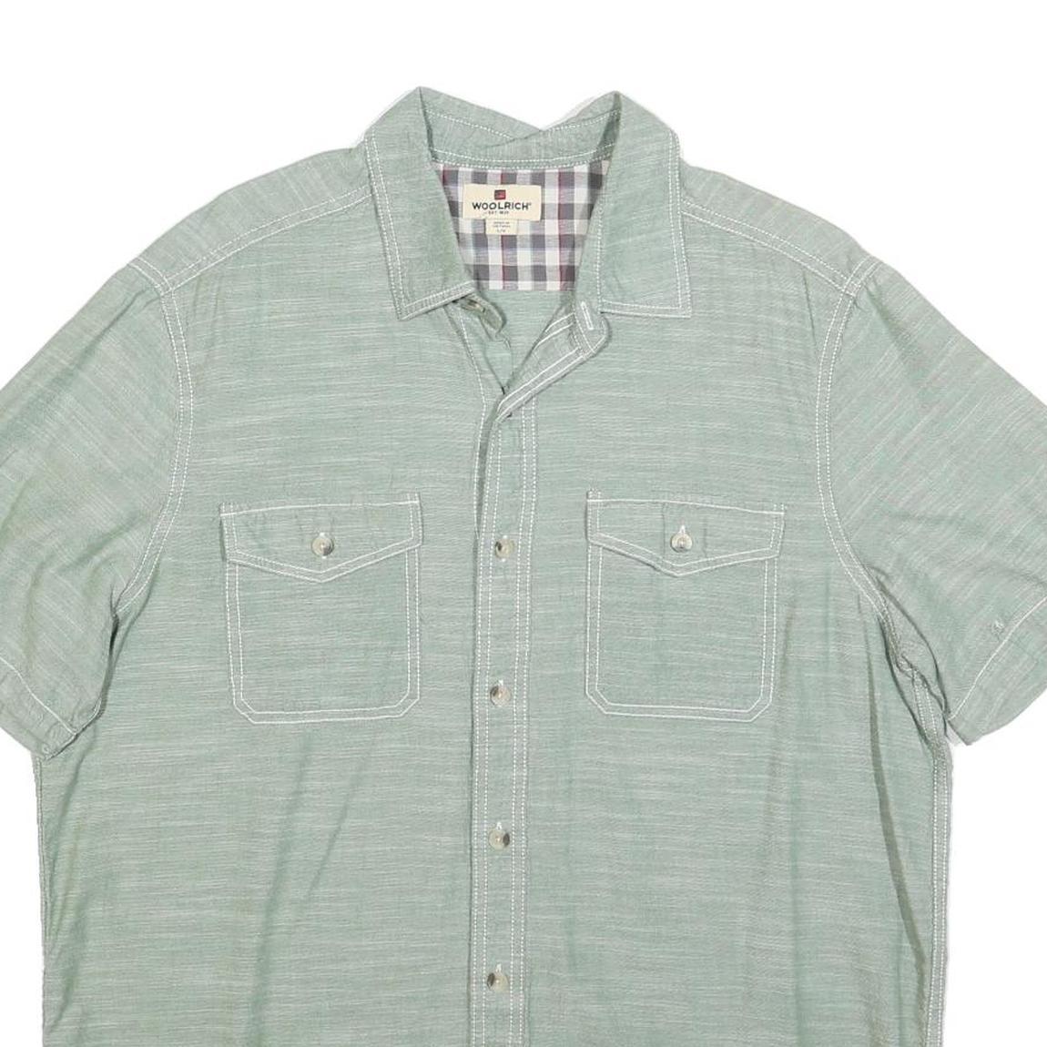 WOOLRICH Mens Green Short Sleeve Cotton Blend Shirt L Casual Classic Fit