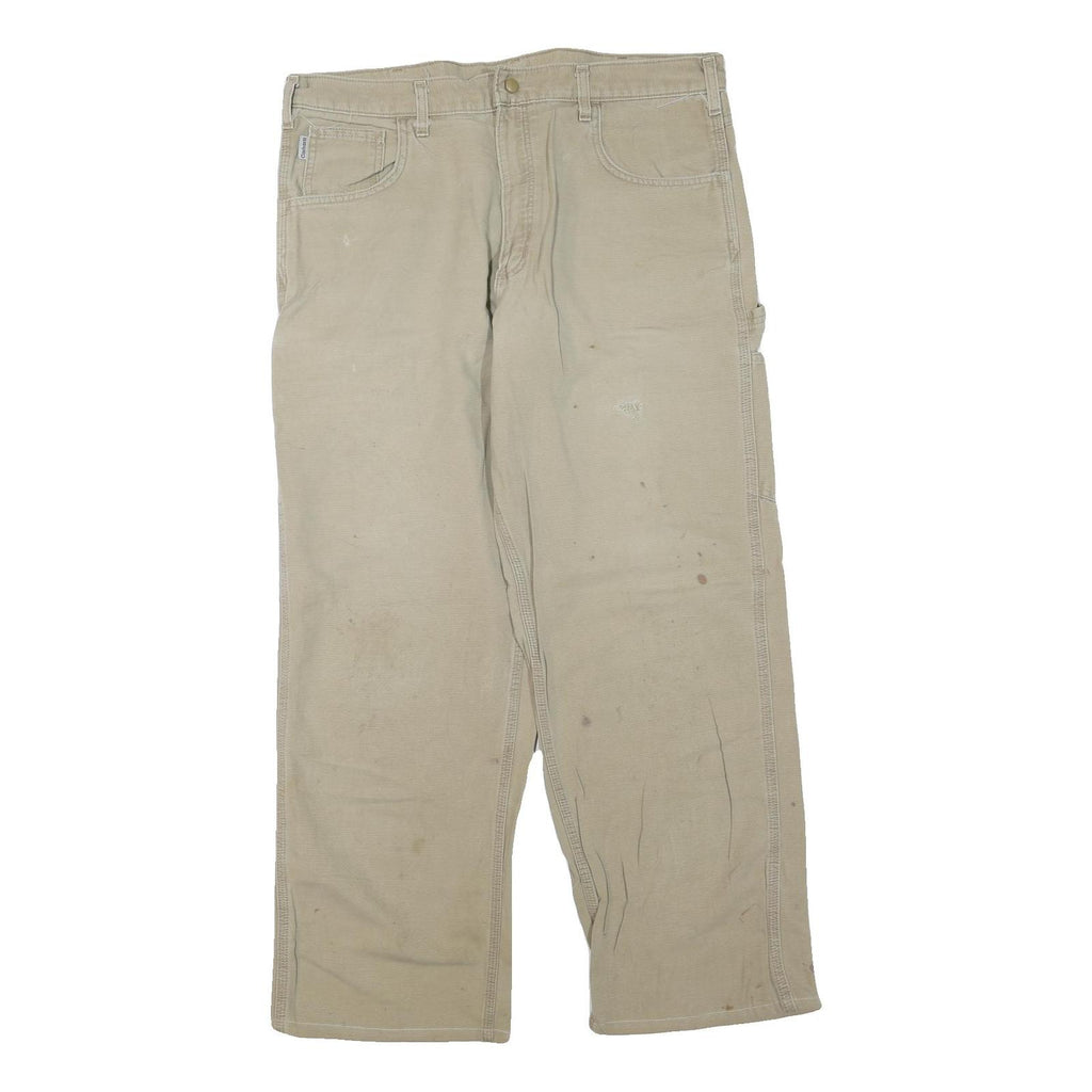 CARHARTT Mens Cotton Blend Beige Regular Fit Straight Leg Trousers W38 L30