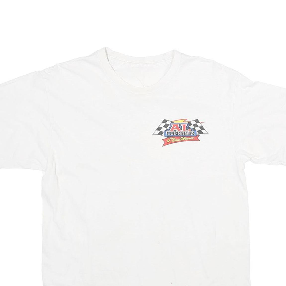 Mens White Racing Cars Graphic T-Shirt S Short Sleeve Crew Neck Vintage