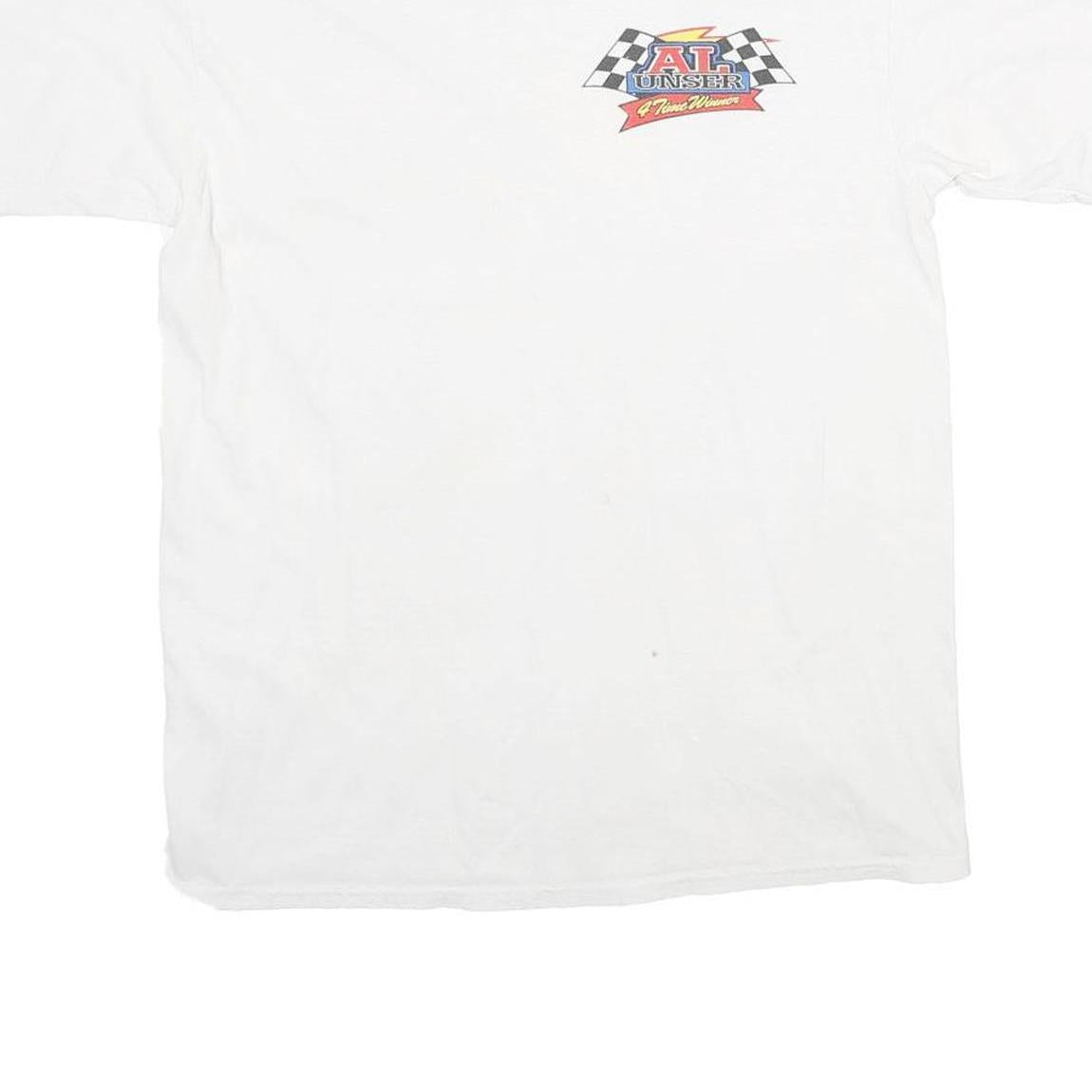 Mens White Racing Cars Graphic T-Shirt S Short Sleeve Crew Neck Vintage