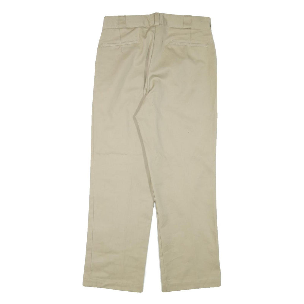 DICKIES Mens Regular Fit Beige Cotton Blend Trousers W32 L29 Classic Zip Closure
