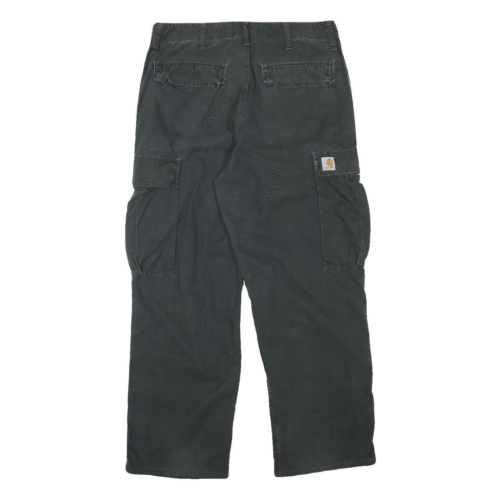 CARHARTT Mens Cotton Blend Black Relaxed Cargo Trousers W33 L29 Workwear Utility