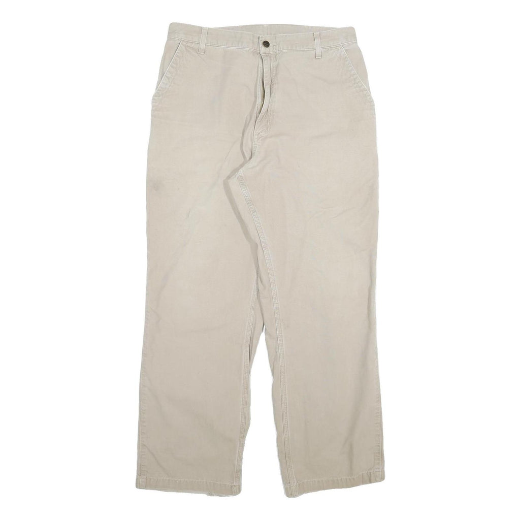 CARHARTT Mens Cotton Blend Beige Relaxed Straight Trousers W33 L30 Workwear