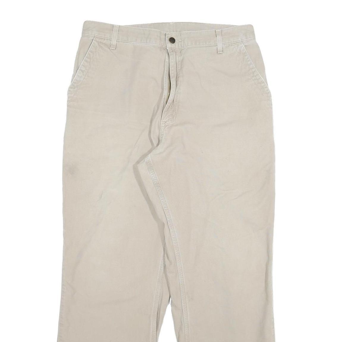 CARHARTT Mens Cotton Blend Beige Relaxed Straight Trousers W33 L30 Workwear