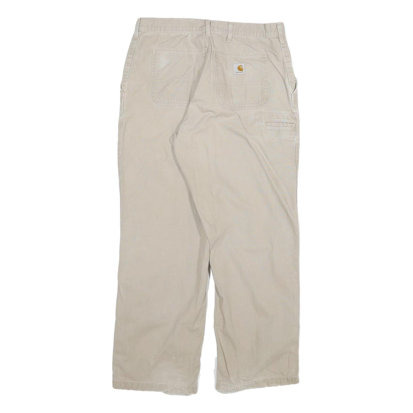 CARHARTT Mens Cotton Blend Beige Relaxed Straight Trousers W33 L30 Workwear